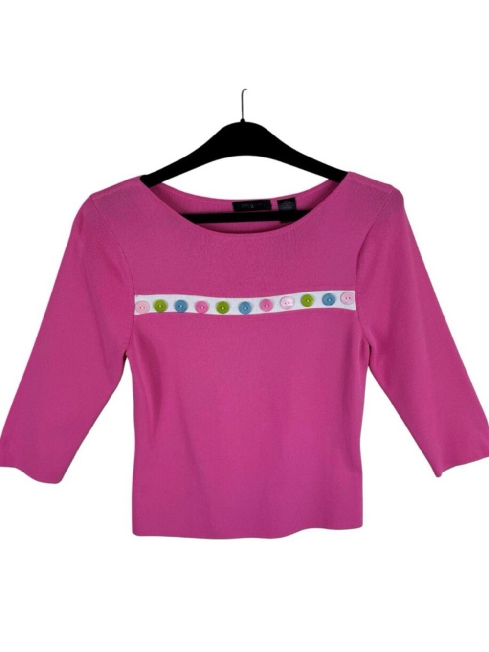 Knit de Knit Pink 3/4 Sleeve‎ Tight Knit Lightweight Pullover Sweater Buttons M